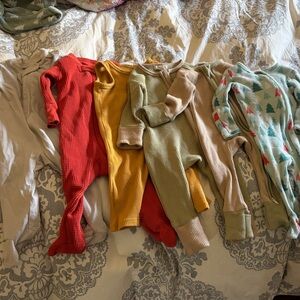 Baby Footed One-Piece Bodysuit in Light Mint with Red & Teal Tree Print